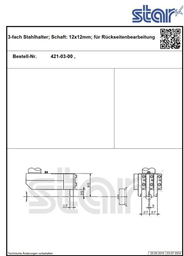gebr. Werkzeughalter STAR 3 fach Stahlhalter 12mm_Rückseite (IntNr231129) – Bild 2