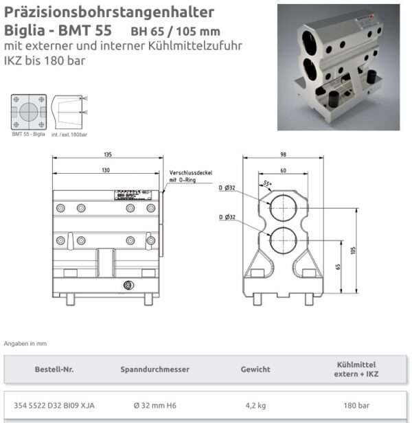 gebr. Biglia WKZ-Halter Präzisionsbohrstangenhalter 2 x Ø 32 /used toolholder Oesterle Art. 354 5522 D32 BI09_IntNr231287 – Bild 2