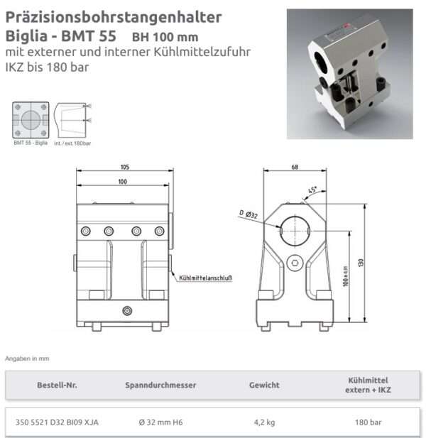 gebr. Biglia WKZ-Halter Präzisionsbohrstangenhalter Ø 32 /used toolholder Oesterle Art. 350 5521 D32 BI09_IntNr231289 – Bild 2