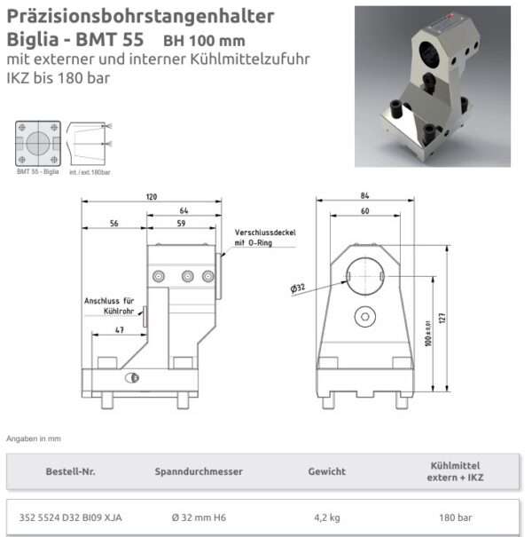 gebr. Biglia WKZ-Halter Präzisionsbohrstangenhalter Ø 32 /used toolholder Oesterle Art. 352 5521 D32 BI09_IntNr231291 – Bild 2